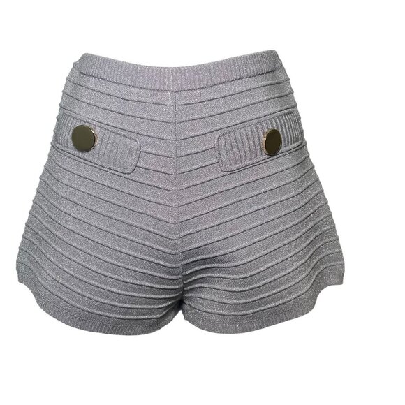 Retrofête Sandra Knit Metallic Silver High Waist Shorts XS Est - Picture 3 of 5